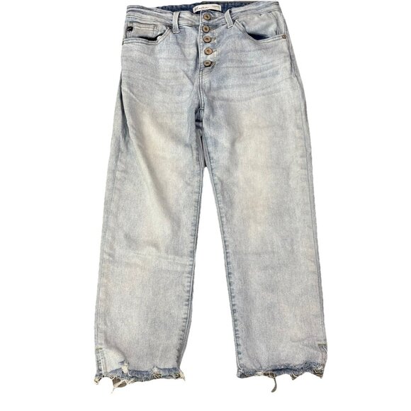 KanCan High Rise Button Fly Cropped Jean Light Wash Denim Womens Size 27 Relaxed - Picture 1 of 4